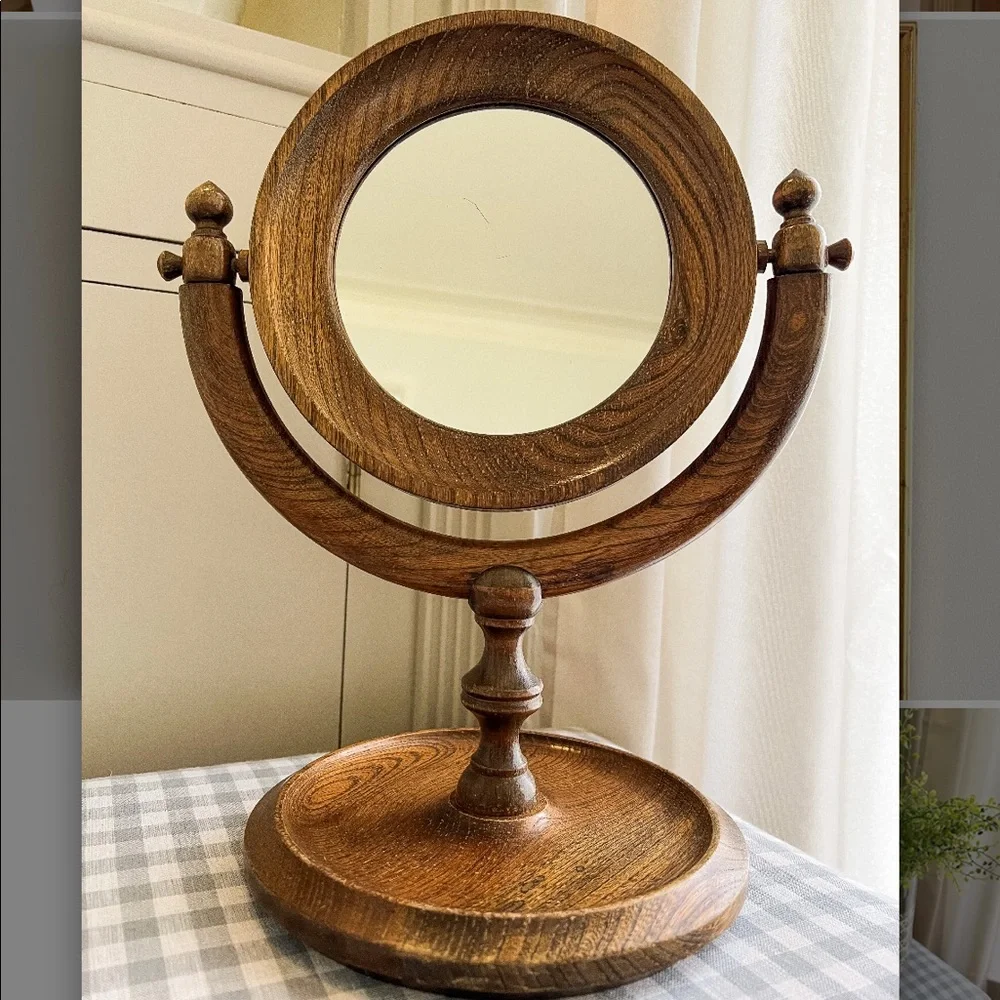 Antique wood table top vanity mirror with jewelry tray, very unique!